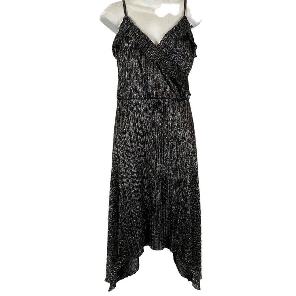 Rachel Rachel Roy Womens Silver Crinkle Asymmetrical Cocktail Party Dress sz M